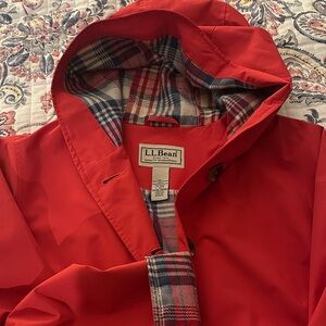 L.L. Bean Red Raincoat with Plaid Lining